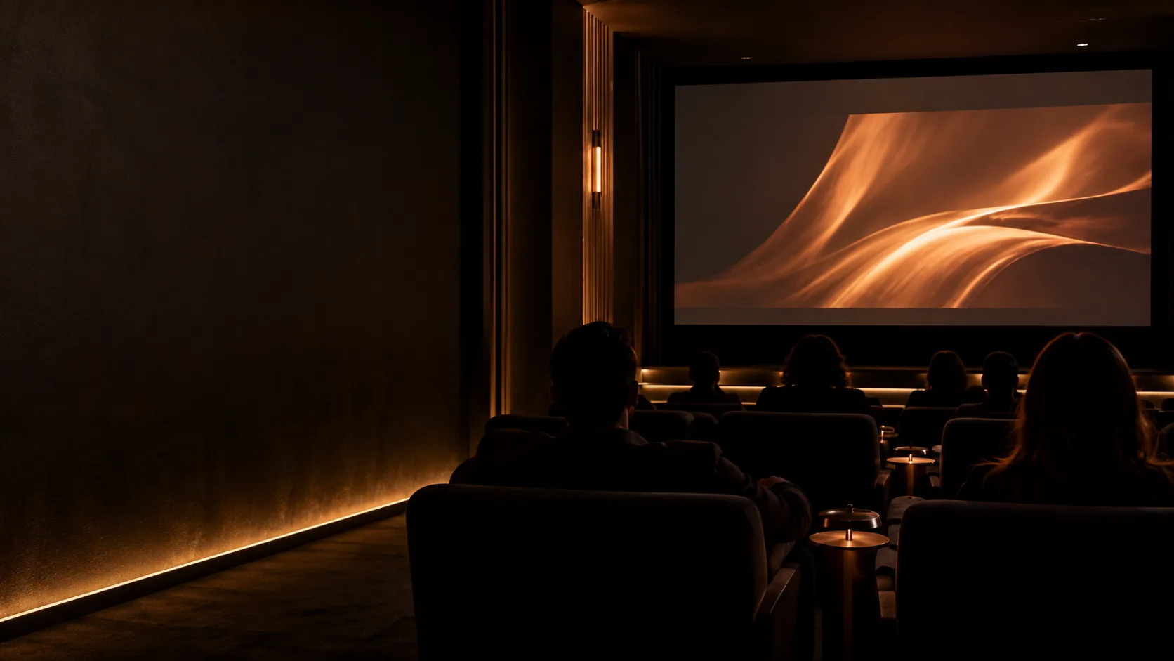 Audience enjoying a film in a dark screening room