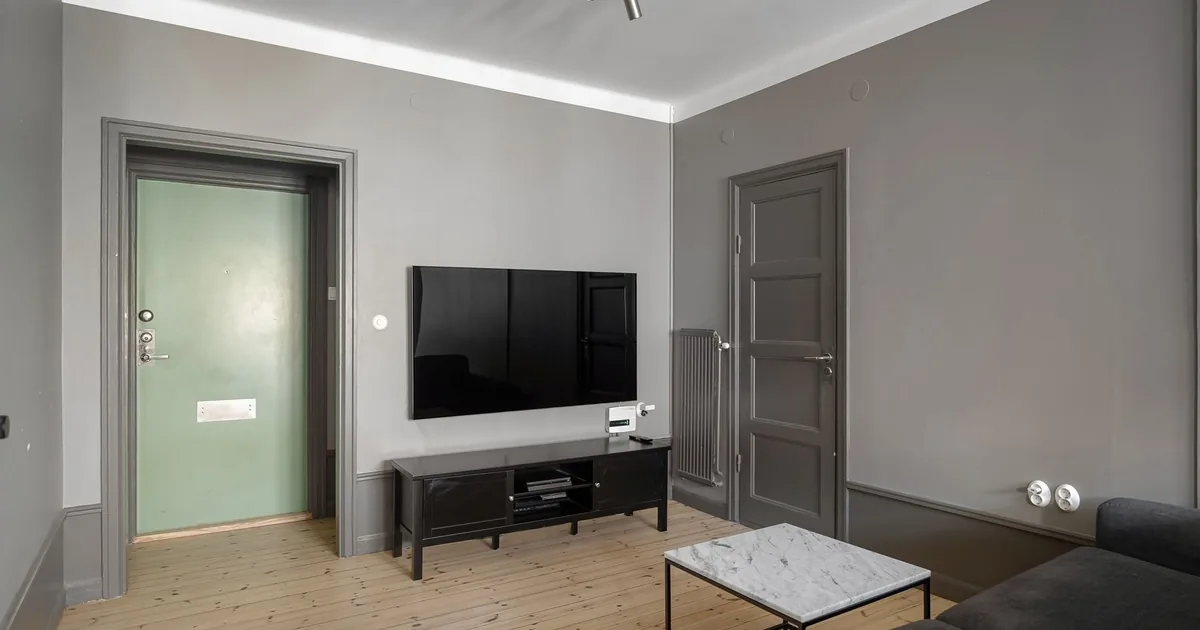 Minimalist living room with modern furniture and a flat-screen television